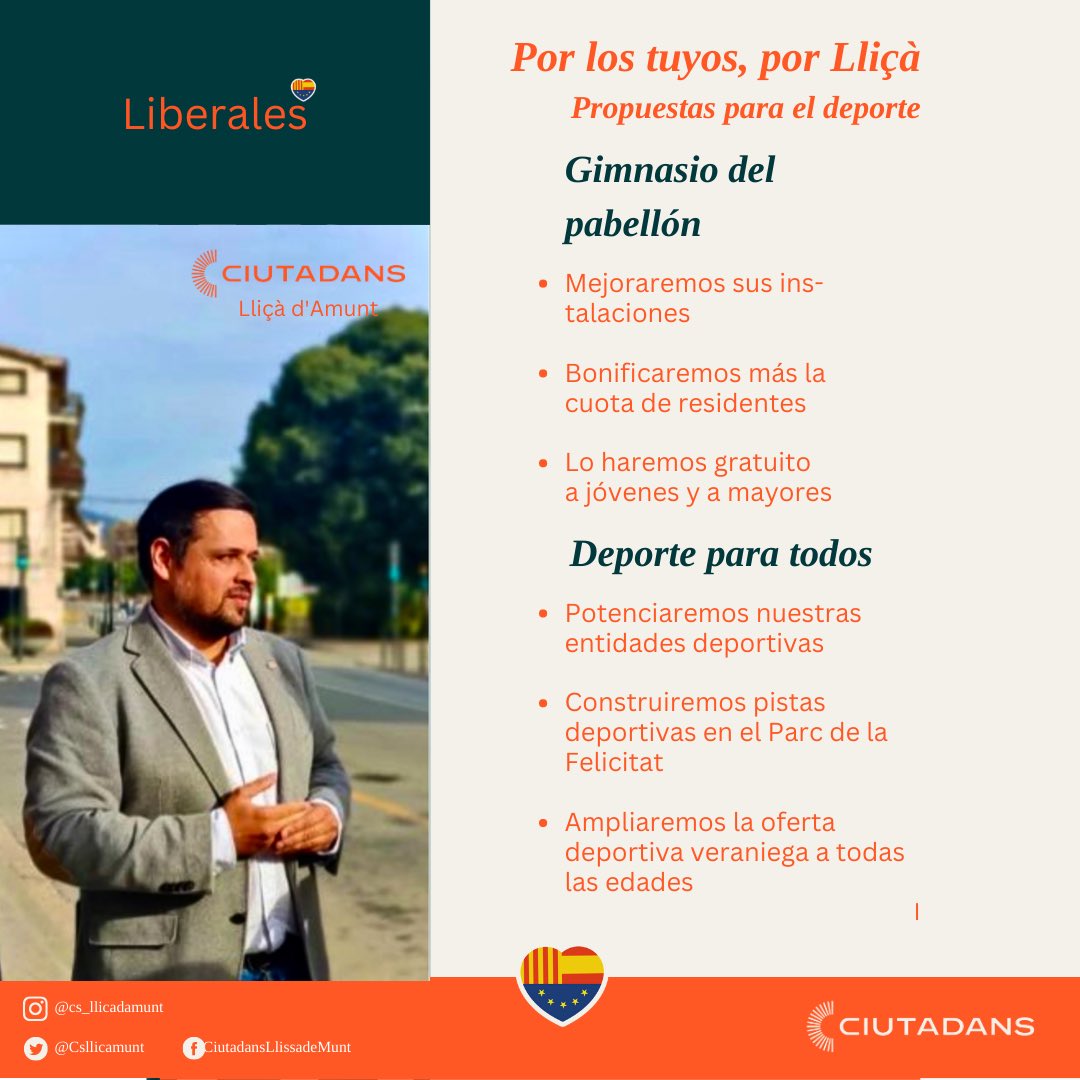 Csllicamunt's tweet photo. 🍊❤️🟰⚽️🏀🎾🤾‍♂️

✅Resumen de nuestras propuestas en el ámbito deportivo en #lliçadamunt para el próximo mandato.

👉Queremos hacer de Lliçà un municipio delantero en la práctica deportiva y fomentarlo entre todos nuestros vecinos.

#porlostuyosporLliça #PedroCid2023 #ciutadans https://t.co/lUH3WLMwLH
