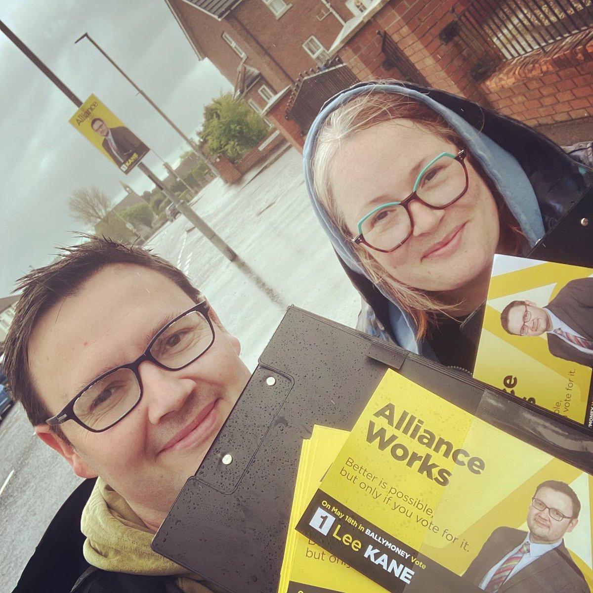 1leekane's tweet photo. Great morning with @sianalliance on the doors of #Rasharkin! A rather damp start, but ending in glorious sunshine.

It’s clear that people are frustrated. We’re frustrated. We just want politics that works for everyone. 

#AllianceWorks @allianceparty https://t.co/HqjahiexlK