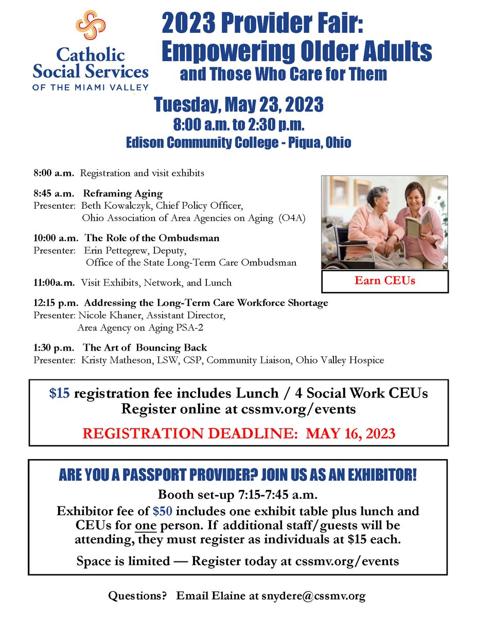 Work with older adults? Need CEUs? Like networking? Visit cssmv.org/events to register for our 2023 PASSPORT Provider Fair and educational seminars.