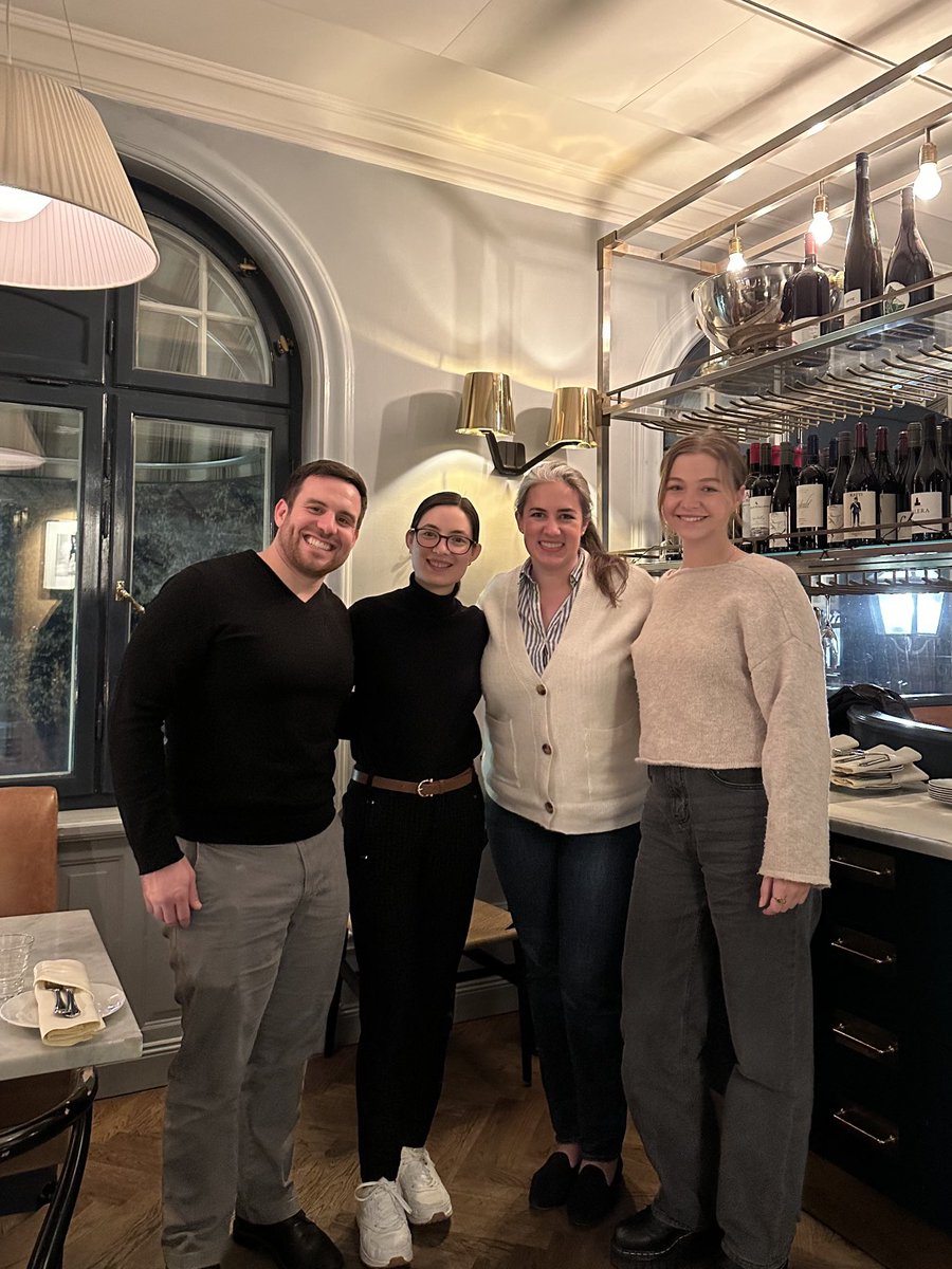 ⁦<a href="/UM_MVDLab/">University of Michigan MVD Lab</a>⁩ dinner with ⁦<a href="/NickFears/">Nick Fears</a>, ⁦@IsaMunozOrozco⁩, and Katie Briggs on our last night in Stockholm…perfect way to end #INSAR2023! 🇸🇪❤️ #GoBlue