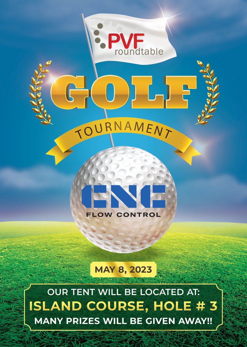 CNCflow1's tweet photo. TODAY IS THE DAY!! PVF Roundtable Charitable Foundation Golf Tournament...ISLAND Course...Hole # 3...Visit us...Prizes...Food...Drinks...Just look for our company logos EVERYWHERE!

#PVF #CNCFlowControl #Golf #GoodCause https://t.co/zO0a1PoHLp