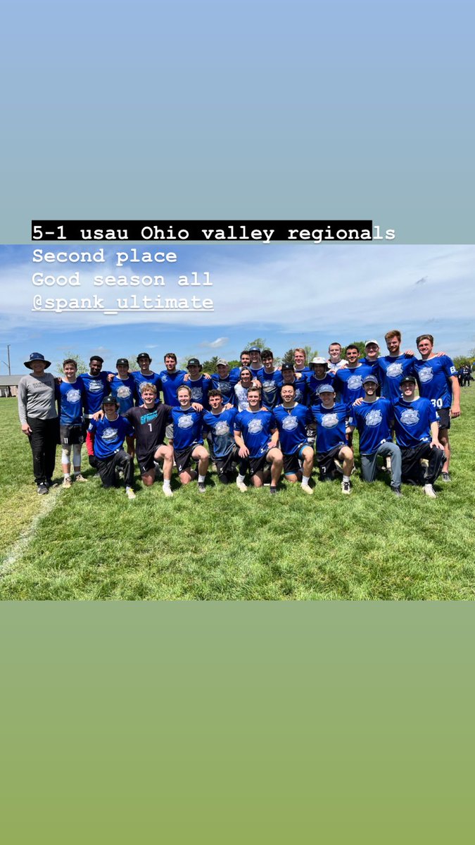 MLukeSmith's tweet photo. That’s a wrap on 2023 @spank_ultimate. 25-10. 2nd in Ohio valley. 5-1 at regionals with 36k steps on fields 7 and 10. #peopleschamps https://t.co/8AVmt2t6A1