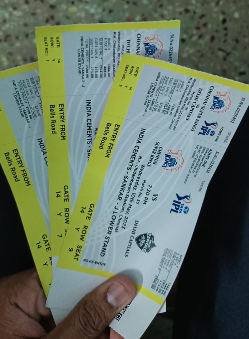 Matchtickets_'s tweet photo. Csk Vs Dc J lower 3 tickets available. Dm immediately 

#cskvsdctickets #cskvsdc #ipl2023 #ipltickets https://t.co/mUTovTp7i3