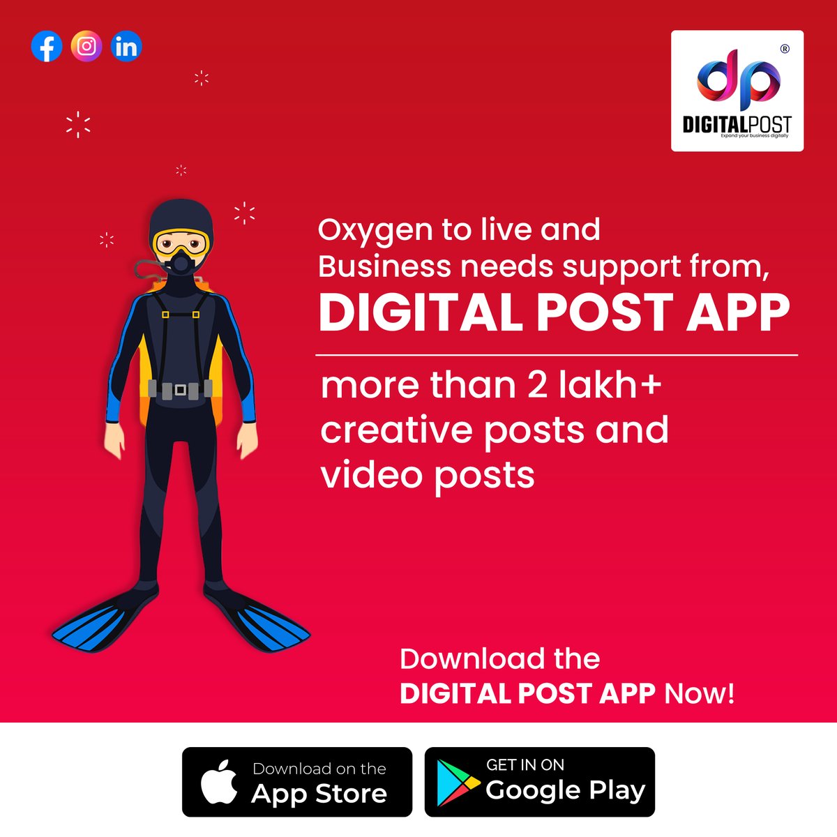 DigitalPostApp's tweet image. Oxygen to live and Business needs support from, DIGITAL POST APP📲
more than 2 lakh+ creative posts and video posts 📲🚀
#digitalpostapp #digitalpostmakerapp #digitalpost365 #digitalmarketing #brandingtips #marketingtips #businesstips #festivalpost #businesspost #offertemplate
