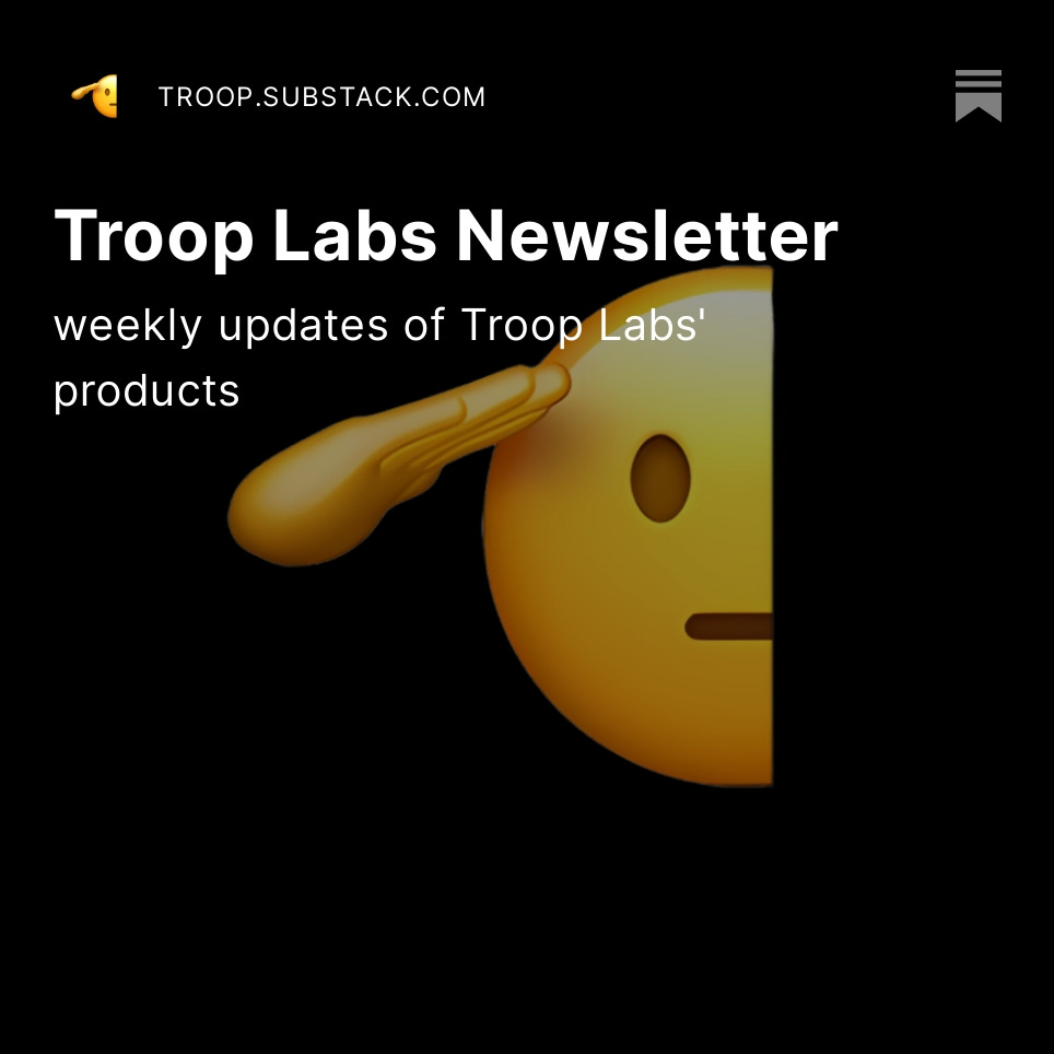 We've started a Substack!

Subscribe to The Weekly Troop to get updates about what we're building

Check our first post 👇