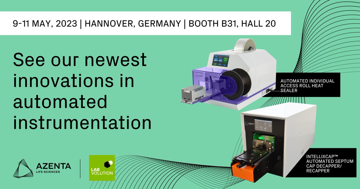 AzentaSciences's tweet image. Discover innovative equipment and #SampleManagement optimization expertise offered by #Azenta. Visit booth B31, Hall 20 at LABVOLUTION 2023 to demo our latest #LabConsumables and instruments and speak with our experts. Learn more: hubs.ly/Q01N_QWq0