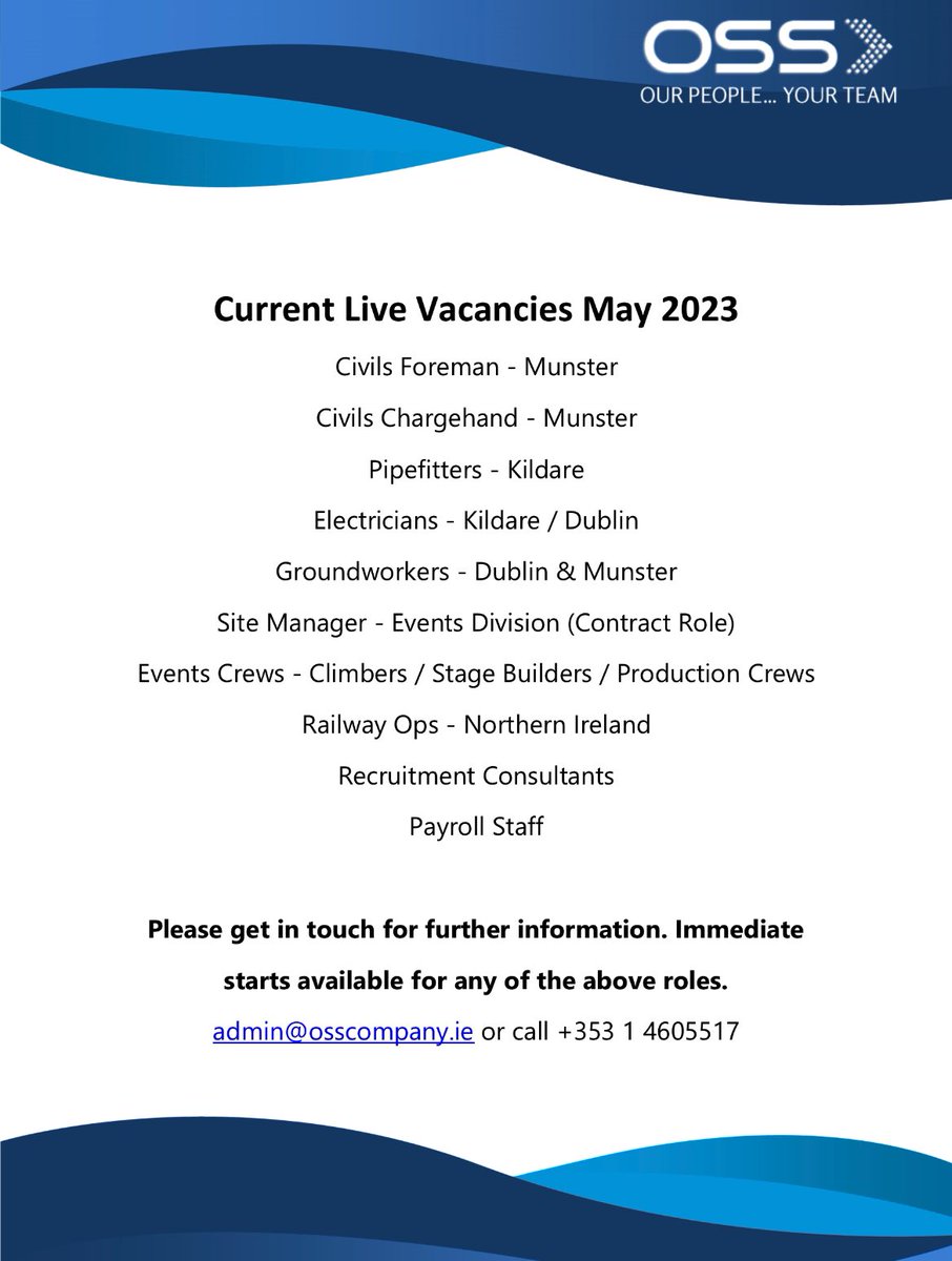 ossjobs's tweet photo. Here is our May live vacancy list! Get in touch or please share! https://t.co/4fmtWcp38p
