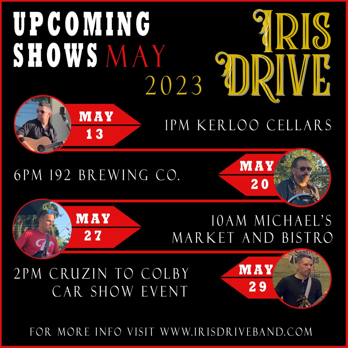 IrisDrive's tweet image. Plenty of great Iris Drive concerts coming your way in May.  Be sure to catch one of these shows!  All 4 of these concerts are Free Admission and all ages.

#seattlerock #seattlemusic #seattlemusicscene #irisdrive #liveshow #concert #mayconcert