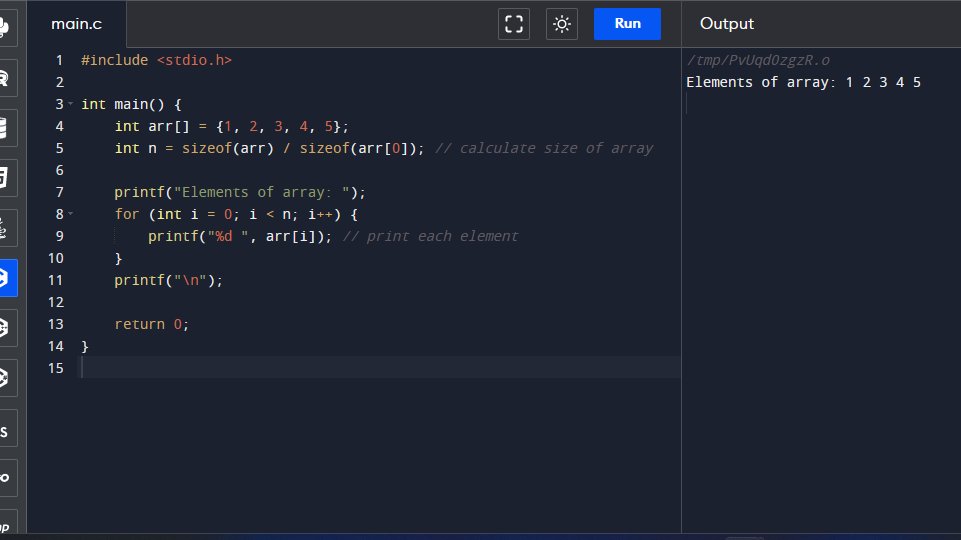 Adonijah_Kimut's tweet image. How to display the elements of an array in C.
#Cisfun
#HappyCoding 🚀💻🧑‍💻
