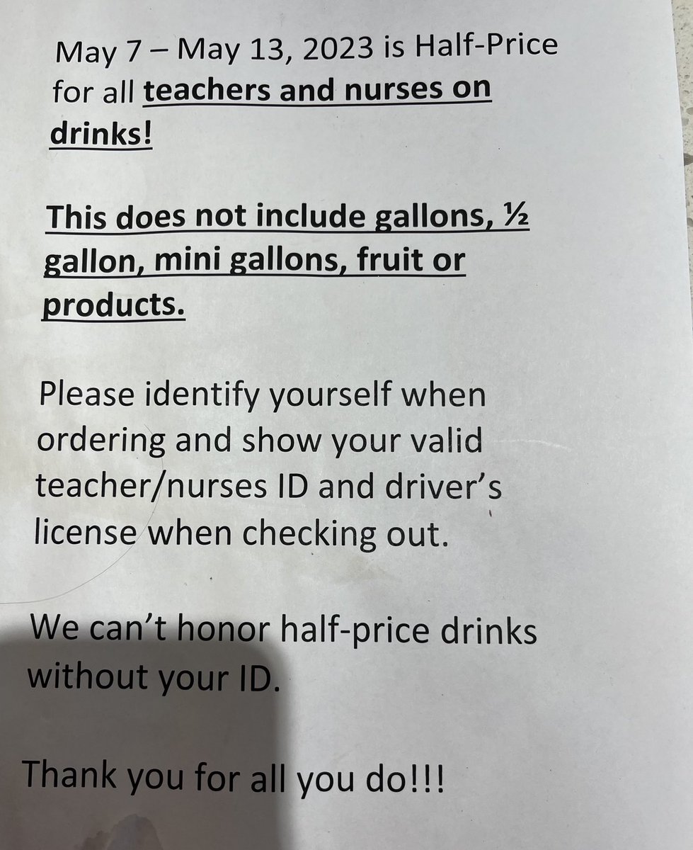 Thank you to the Denton HTeaO for providing half-price drinks to teachers and school nurses with your ID May 7-13!  Enjoy a refreshing tea and know you are appreciated!