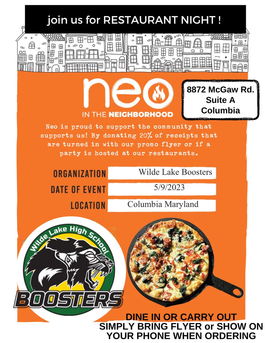 wlhs_boosters's tweet photo. ‼️tomorrow- MAY 9th🗓️
Take a night off from cooking and join us for dinner with one of our corporate sponsors NEO PIZZA &amp; TAPHOUSE! https://t.co/qxz5zSUlRR