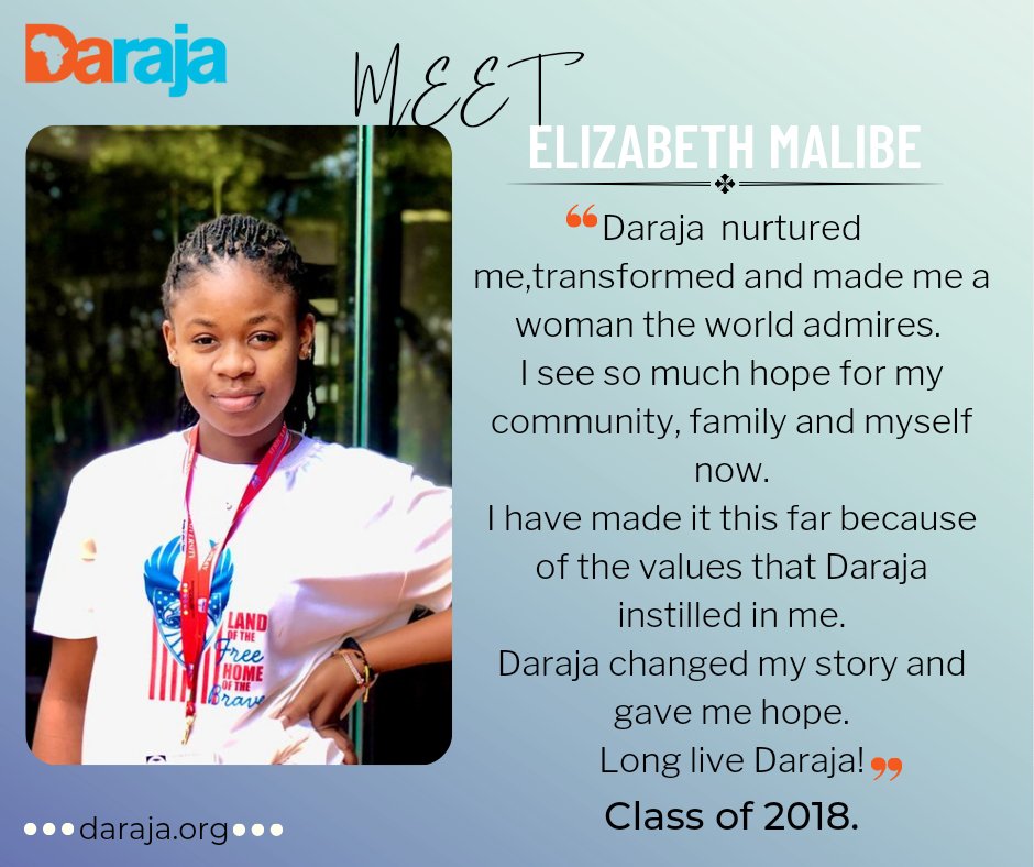 darajaacademy's tweet image. "I became an orphan at the age of 12 and one of the most difficult things in my life was getting quality education. I had very little hope but my thirst for education got me a spot at Daraja Academy." Proud Elizabeth Malibe, shares her story.

#DarajaGirls #GirlsEducation #Kenya
