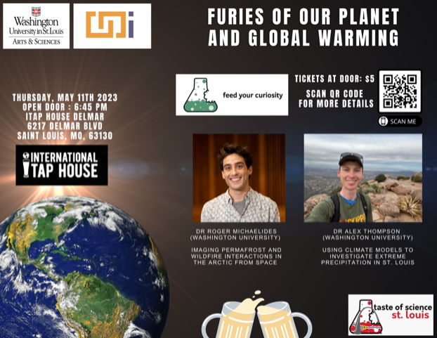 washueeps's tweet photo. This Thursday May 11, meet 2 members of #WashU EPS at ITAP Delmar and discuss Climate Change Science: https://t.co/sfswCmcnab
