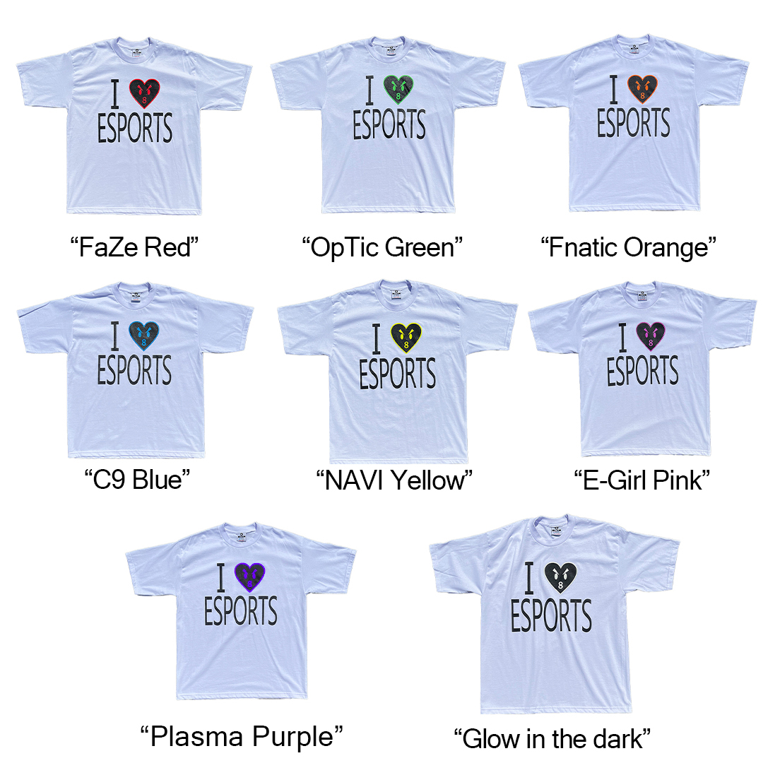 Top8Studios's tweet photo. "I Love Esports" shirts available now @ https://t.co/7kGS7Defxt https://t.co/DzVd86Y82J