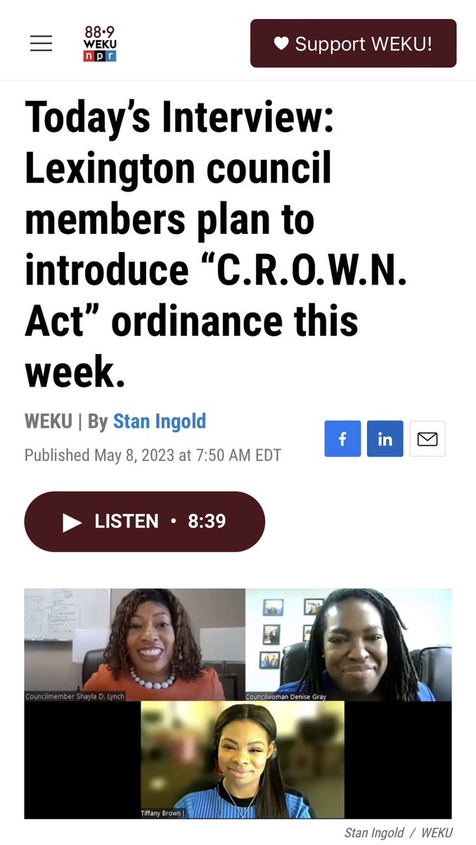 Thank you @889WEKU for speaking with me and my colleagues about the #CROWNAct #Ordinance. @WinWithBLKWomen weku.org/interviews/202…