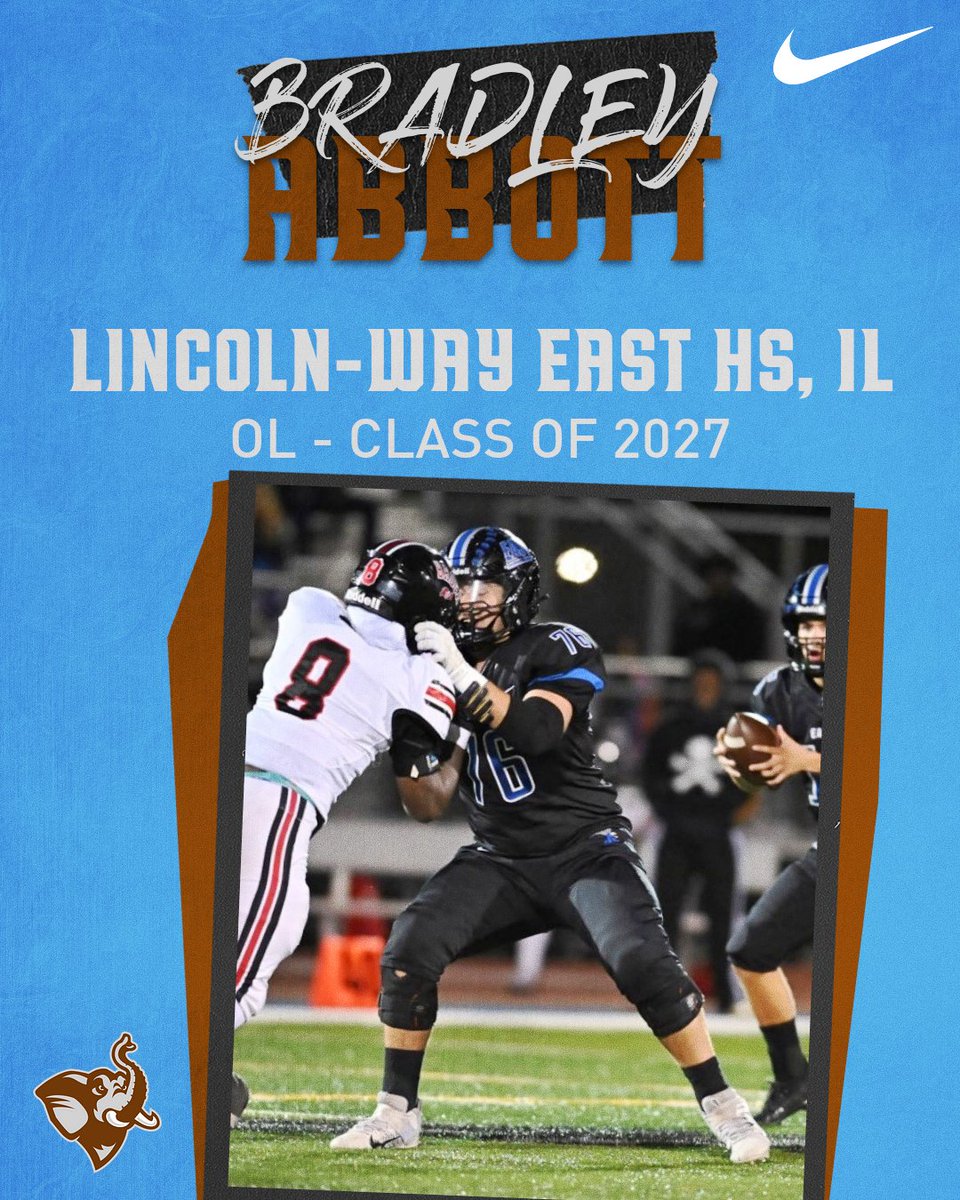 Welcome BRADLEY ABBOTT out of Lincoln-Way East, IL to the class of 2027! hudl.com/video/3/128455… 🐘 #jumbopride