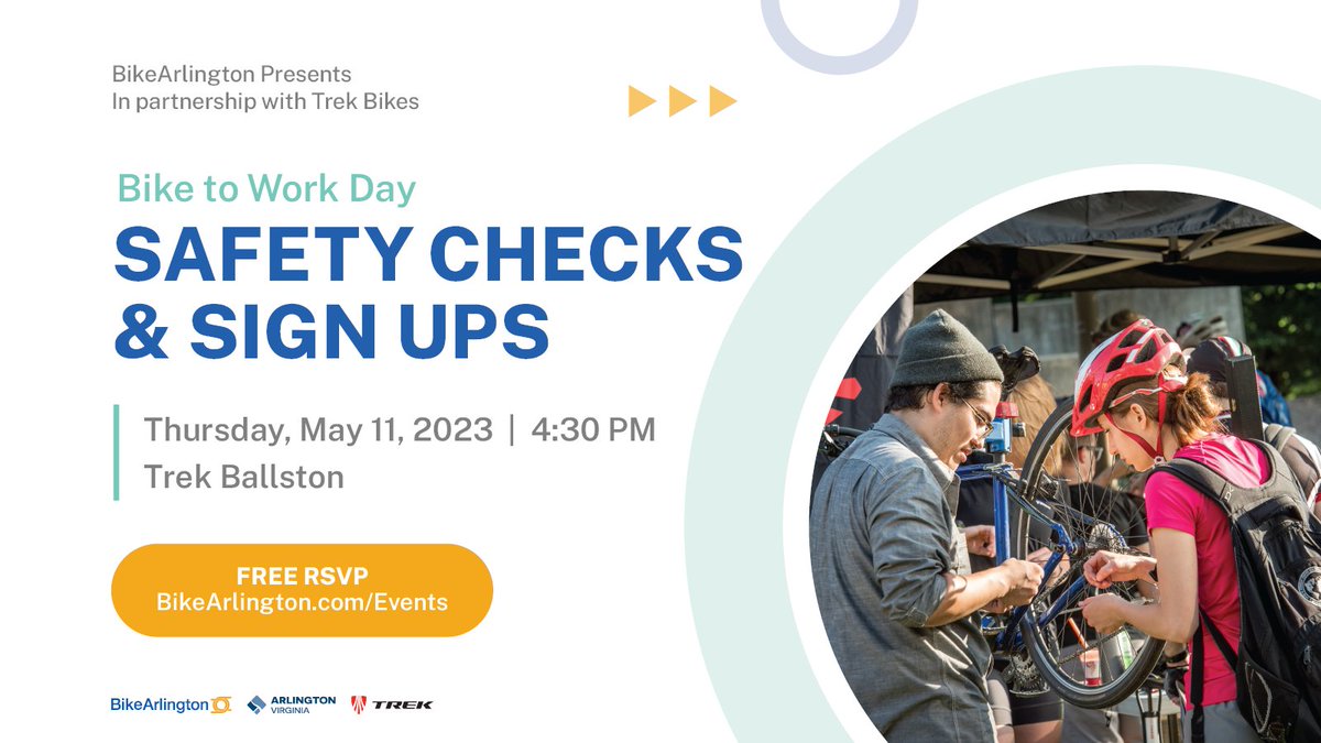 Join us 5/11 at Trek Ballston for Safety Checks and Sign Ups. Get a free safety check from Trek Bikes and ensure your bike is ready for Bike to Work Day. While you wait, sign up for Bike to Work Day! Join us: bit.ly/3Hthb8B