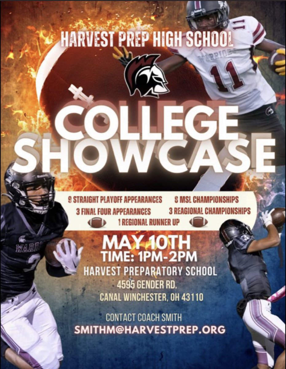 THE Showcase! Wed. May 10- at HPS.  Coaches from D1 - D3.  (B1G, MAC, ACC, GMAC, NCAC &amp; +) 
<a href="/Chris__Brown11/">Chris ( CB ) Brown Jr 🪬</a> The Skywalker <a href="/JDeCarloIII/">Jerome “J.J.” DeCarlo III</a> 
<a href="/MarchelloC_/">Chello Cox Jr 🐅</a> @Officalejpierce @gymujb  Shavez Watkins hudl.com/profile/178206… Jamarcus “Juice” Jones <a href="/D1dez17/">Dezmond Porter</a> The Freak! And many more #WARRIORS