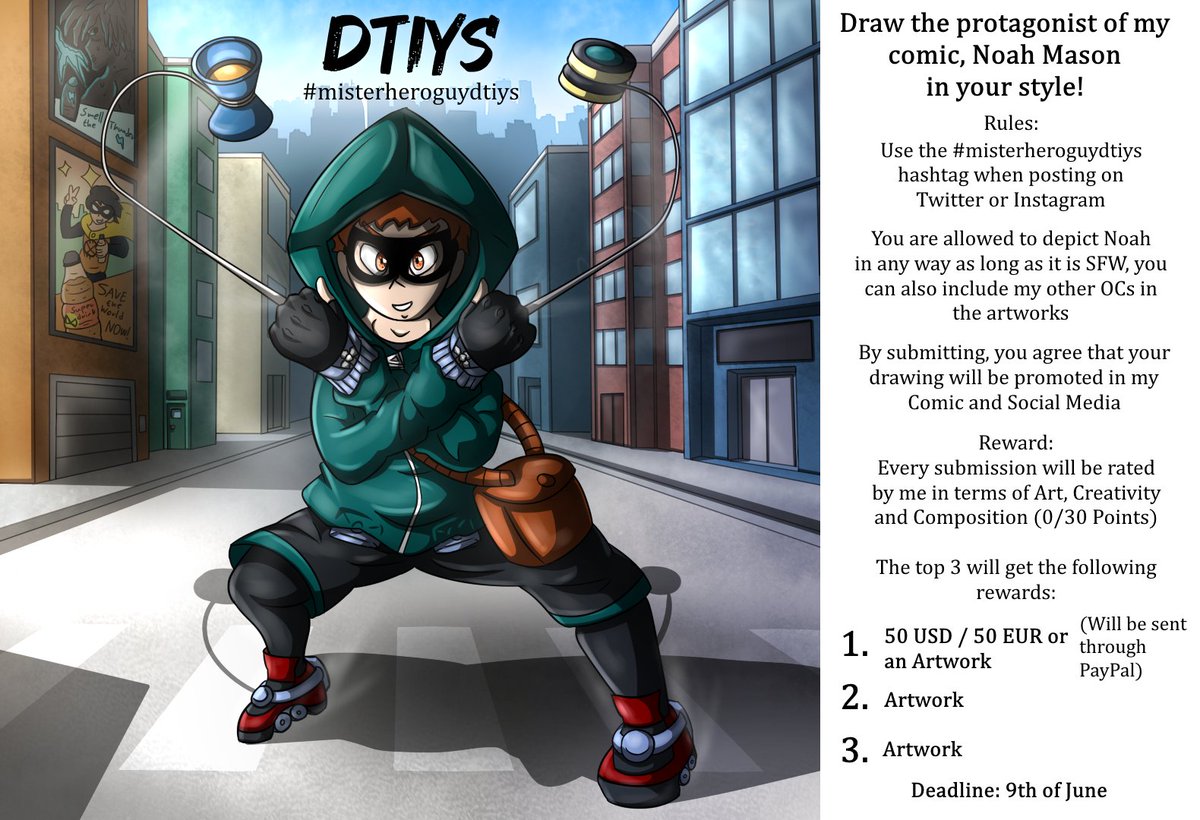 🦸🪀 -NOAH'S DTIYS- 🪀 🦸
Hey guys, here is my DTIYS of the protagonist of my comic, Noah Mason. The Deadline is on my Birthday!
Rules in the 🧵