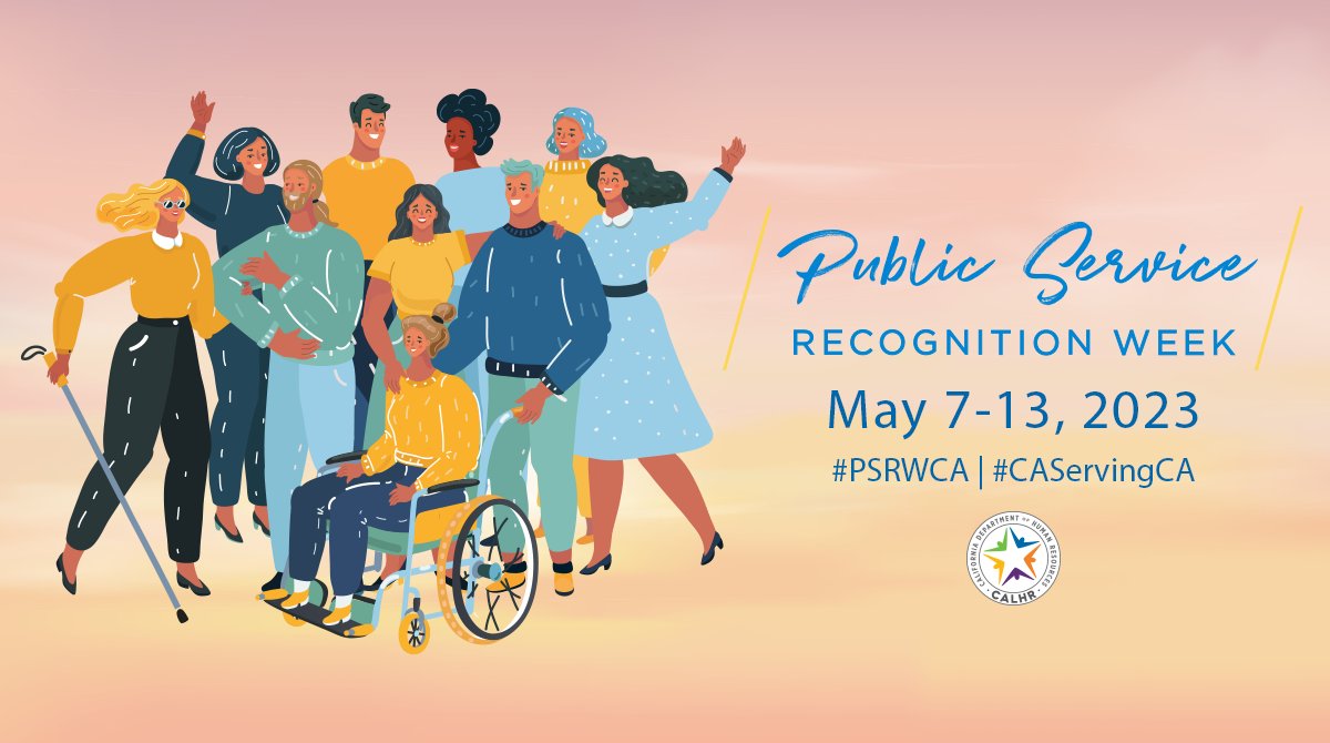 California's #PublicServiceRecognitionWeek kicks off today! Are you as excited as we are? Take a moment to share your appreciation for the public servants in your life! Use the hashtags #PSRWCA &amp; #CAServingCA in your posts.
🔗To learn more about #PSRWCA: bit.ly/41xb0bW