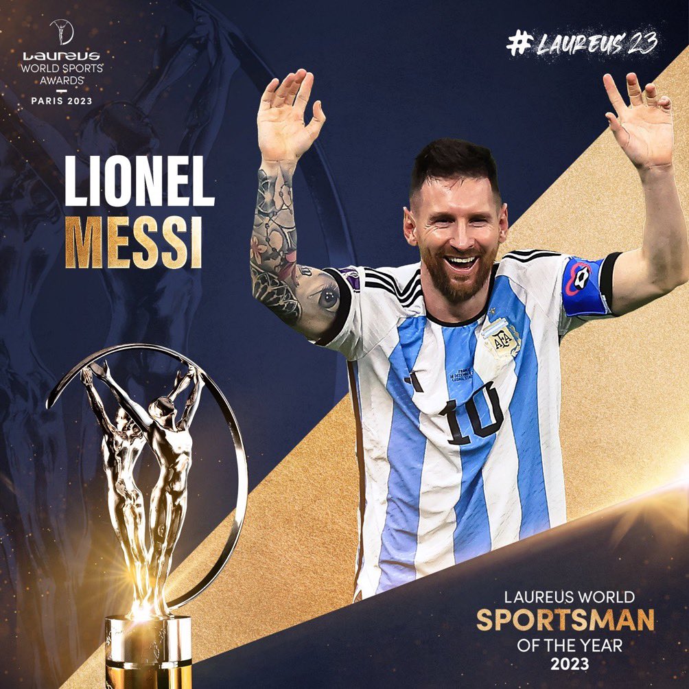 🚨 Lionel Messi has just won his 2nd Laureus Award! The only footballer EVER to win it!

✅ 2020 Laureus Sportsman of the Year
✅ 2023 Laureus Sportsman of the Year 

FIFA The Best, Playmaker of the year..and now this? He just keeps winning 🤯