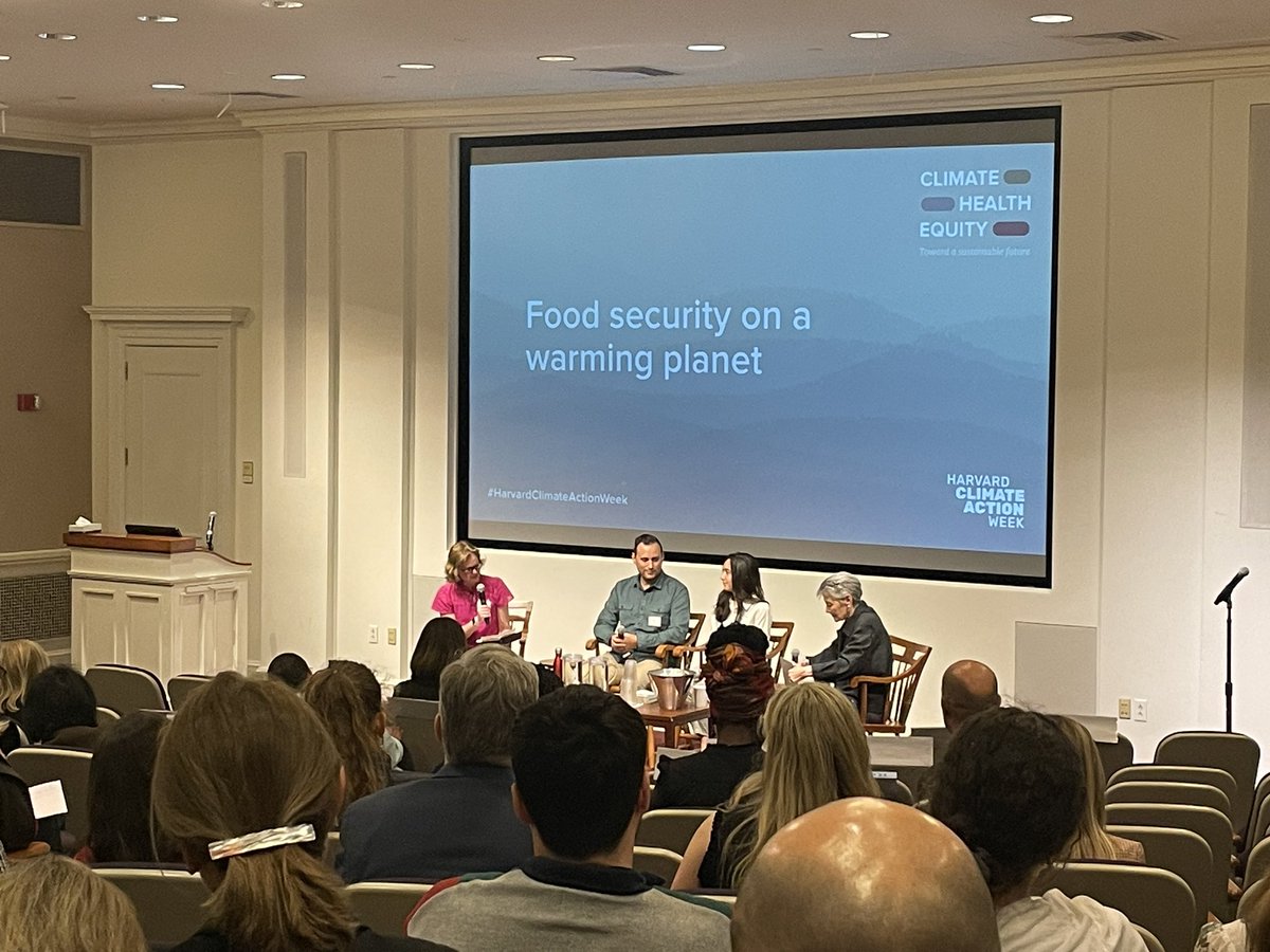 HarvardCCHANGE's tweet photo. Sea temp rise &amp; ocean acidification threaten fisheries and food sources for indigenous communities. #Climatechange ripples through and fractures food systems.

@chrisgolden05 at #HarvardClimateActionWeek 

@HarvardChanSPH https://t.co/xCqrdgll6D