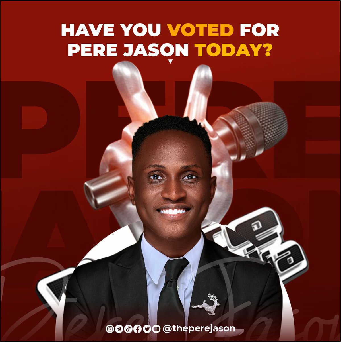theperejason's tweet photo. Hey, family.

HAVE YOU VOTED FOR PERE JASON TODAY? 😃

Yes or Yes?
My stay on the show rests indirectly in your hands and together we have but till Wednesday till the voting process ends. 

AGAIN, HAVE YOU VOTED? 
YES, OR YES?

#ThevoiceNigeria #teamniyola #teamperejason #pere https://t.co/3ZStJdkWFm