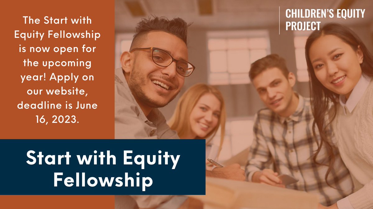 ChildrensEquity's tweet image. The CEP's #StartwithEquity #Fellowship application is now available for applicants! The program will run through the 2023-2024 academic year. For more info &amp;amp; how to apply, visit our website here: lnkd.in/g_gCCJqS

#policy #research #equity #ece #childcare #diversity