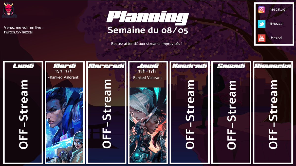 hezcal's tweet photo. Prog du 08 au 14. Semaine de Valorant avant de grosses cessions de VRising ! https://t.co/qIfnVDMxb0