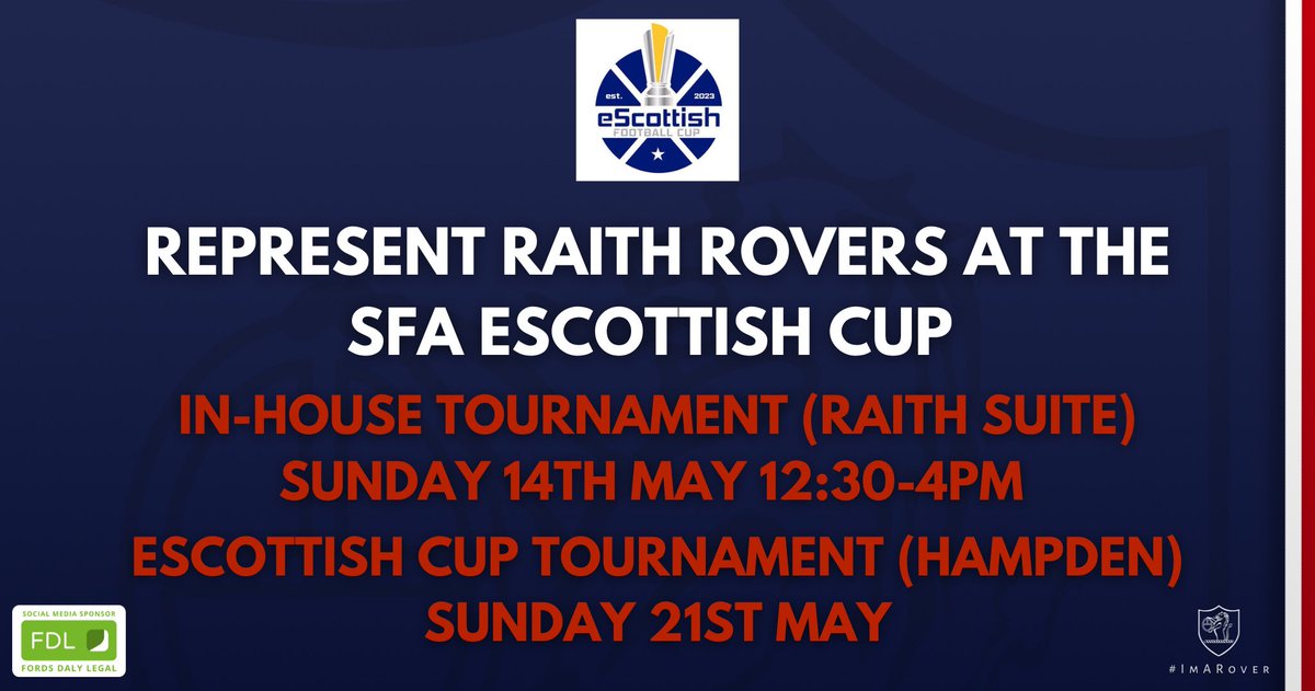 RaithRovers's tweet photo. FIFA gamers, we need you! We’re looking for participants to represent the club in the first ever @eScottishCup 🎮
Qualify through our in-house tournament and play for #YourRovers at Hampden Park 💙
Info & Entry Criteria⤵️
https://t.co/pcaTQZhqXr
#ImARover https://t.co/78gAsnKj4e