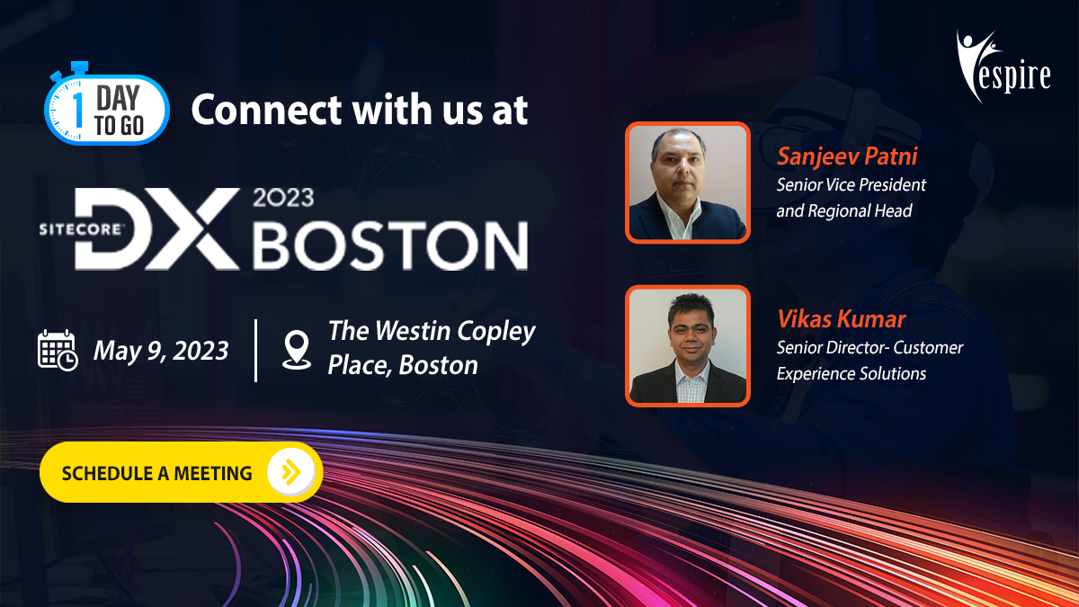 EspireInfolabs's tweet image. We are excited to attend #SitecoreDX2023 Boston, tomorrow! As proud partners of @Sitecore, we will be sharing insights on how businesses can build robust #customerengagements &amp;amp; achieve strong #ROI with our innovative #CX solutions. 
Book a meeting now &amp;gt;&amp;gt;  bit.ly/2YAZkVE