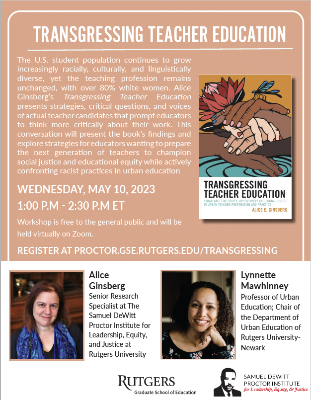 SDPInstitute's tweet photo. This week! "Transgressing Teacher Education."
You won't want to miss it! 🤩🤩
Register now.
🔗https://t.co/juBRPGjGvy
@RutgersGSE @Rutgers_Newark #academictwitter #teachingtotransgress #bellhooks https://t.co/uOnjDQB6FN
