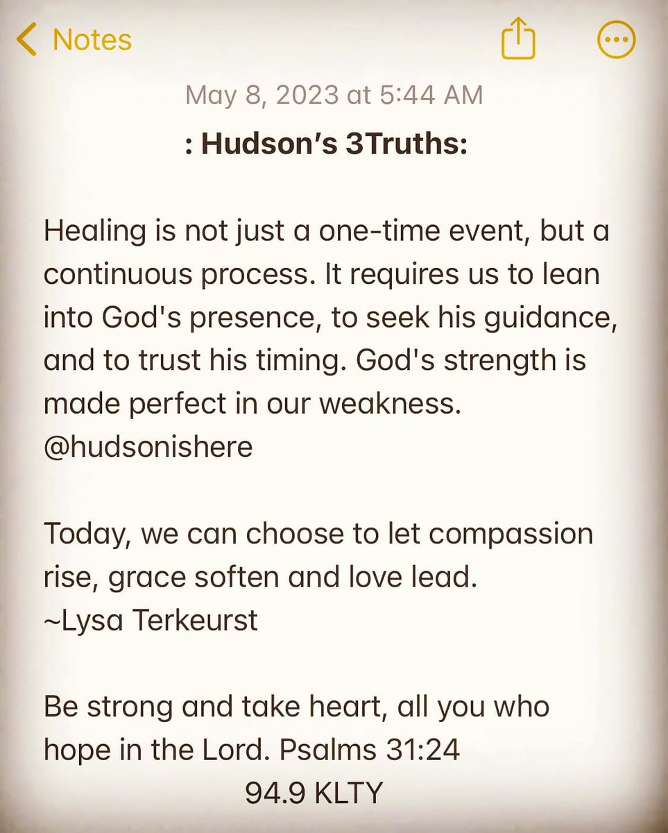 949KLTY's tweet photo. #3Truths from @HudsonIsHere on your Monday! 💕 Tune into @KltyMornings on 94.9 #KLTY for more #inspiration ➡️ https://t.co/V2qPkN55NI 👏 #healingisaprocess #letcompassionrise #bestrongandtakeheart #KLTY #LiftYourSpirits #TeamKLTY https://t.co/ZtW9hsJeAv