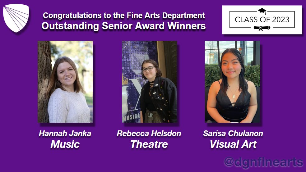 DGN Fine Arts Outstanding Seniors (Department Award): Congratulations to the following Class of 2023 students who have earned academic distinction as the 'Outstanding Senior in Fine Arts' for their respective disciplines:… @DGNFineArts #99Learns #WeAreDGN dlvr.it/SnjVvy