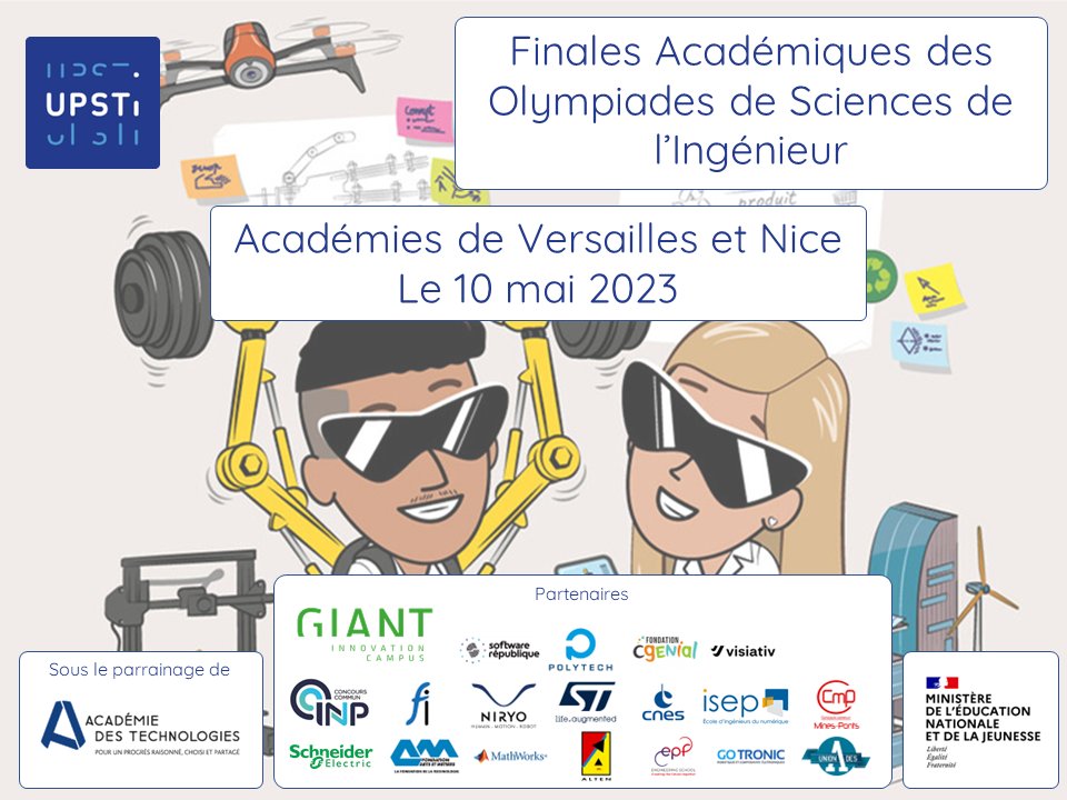 C'est une grosse semaine pour l'UPSTI !

En parallèle d'ICSTEng, de nombreuses finales académiques se déroulent pour les Olympiades de Sciences de l'Ingénieur !

Aujourd'hui ont lieu celles de Nice et de Versailles !

Plus d'infos sur : upsti.fr/nos-evenements…