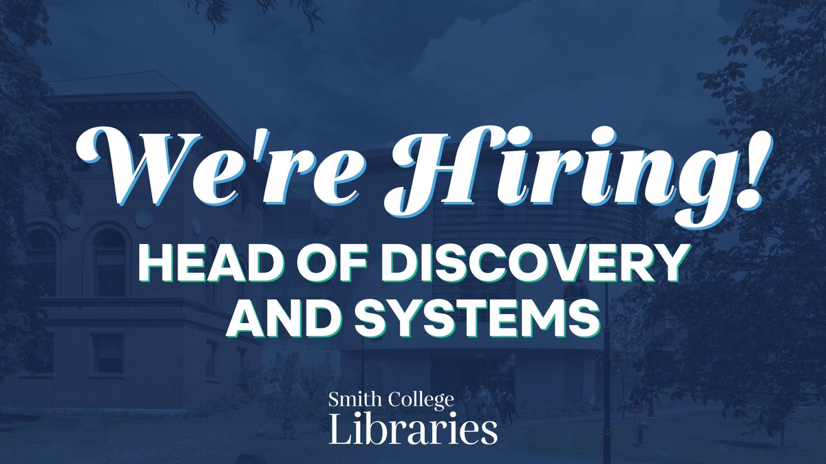 We're hiring for the Head of Discovery and Systems! Shape the future of library technology and services by providing vision, leadership, and management for Smith Libraries technical infrastructure.
Apply now: bit.ly/SCLheadofdisco…