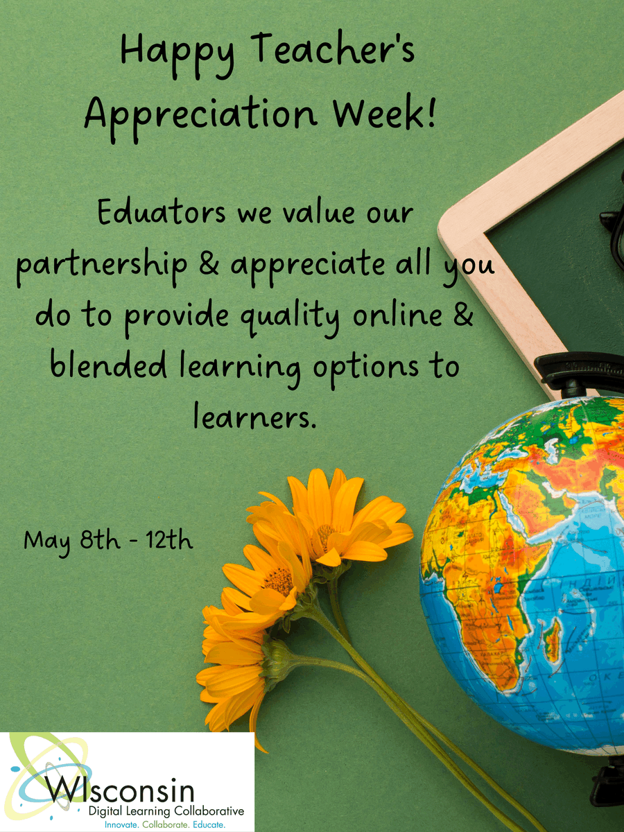 wiwdlc's tweet photo. #TeacherAppreciationWeek #WisconsinVirtualSchool #WisconsinDigitalLearningCollaborative #WisconsineSchoolNetwork https://t.co/UUM6Lc0Cdi