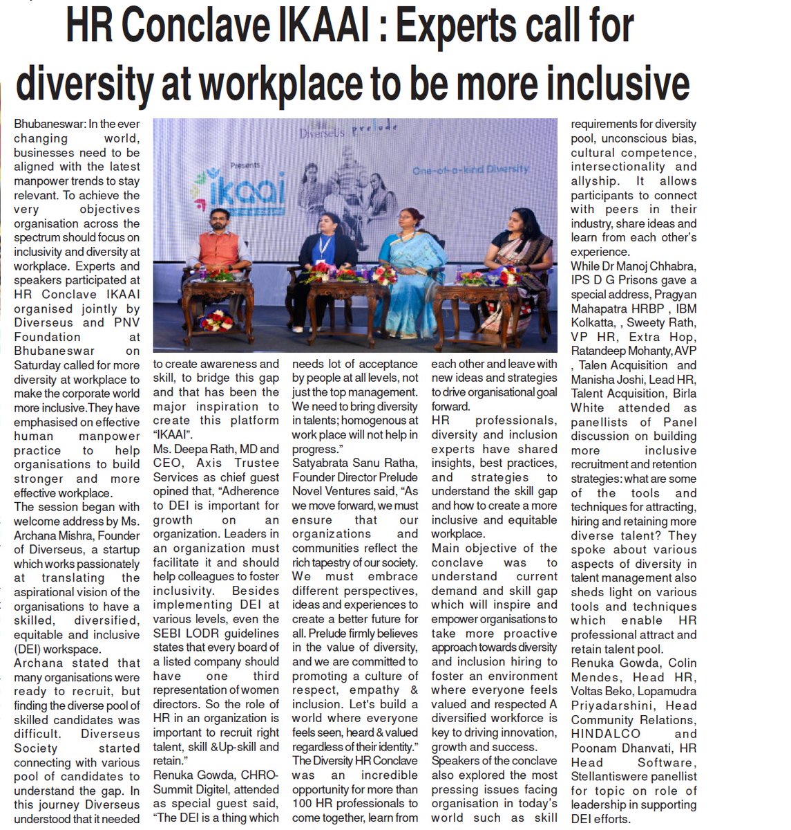 DiverseusS's tweet photo. "The word is out! IKAAI, Odisha's first-ever Diversity, Equity, and Inclusion (DEI) conclave is making headlines in the newspaper after a successful event on May 6th, 2023.
This groundbreaking conclave brought together individuals from diverse backgrounds and https://t.co/L42FAjx2gB