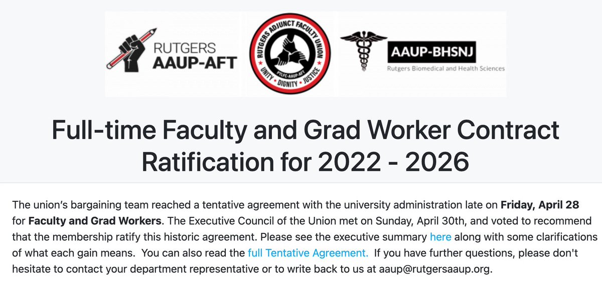 Vote on the Tentative Agreement! Voting closes at noon, secret ballots are in the email where you regularly receive our union updates! <a href="/ruaaup/">Rutgers AAUP-AFT Academic Worker Union</a> <a href="/ruaaup_ptl/">Rutgers Adjunct Faculty Union</a>