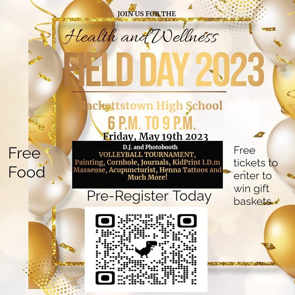 Check out the Health &amp; Wellness Field Day at Hackettstown HS! May 19th from 6pm to 9pm! 🏐🍔♥️🧘🎤🎨