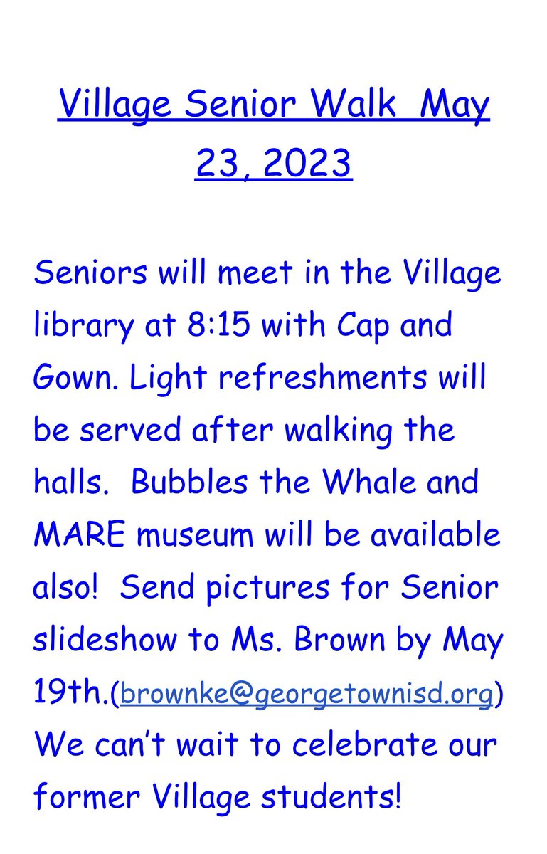 Village Elementary (@village_elem) on Twitter photo Village Senior walk! <a href="/GeorgetownISD/">Georgetown ISD</a> <a href="/GeorgetownHS/">Georgetown HS</a> <a href="/Becki_Ru/">Rebecca Lambert</a> <a href="/j_dorhauer03/">Jarred Dorhauer</a> <a href="/tbrent3A/">Terri Brent</a> Village Senior walk! <a href="/GeorgetownISD/">Georgetown ISD</a> <a href="/GeorgetownHS/">Georgetown HS</a> <a href="/Becki_Ru/">Rebecca Lambert</a> <a href="/j_dorhauer03/">Jarred Dorhauer</a> <a href="/tbrent3A/">Terri Brent</a>