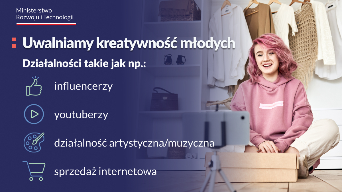 MRiTGOVPL's tweet photo. 🆕Uwalniamy kreatywność młodych❗

Influencerzy, youtuberzy, działalność artystyczna, sprzedaż internetowa to branże i dziedziny, w której młode i kreatywne osoby chcą działać i się rozwijać. Ułatwimy im to – zapewnimy stabilne zasady prowadzenia biznesu. #ProstyBiznes https://t.co/AyJQ5DYHy9