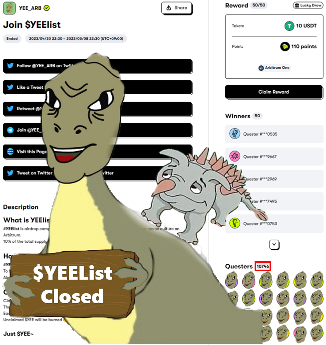 GM YEE~ The $YEElist campaign is officially over.

10,749 YEEs said just $YEE~🦕

Don't miss your #airdrop claYEEm!