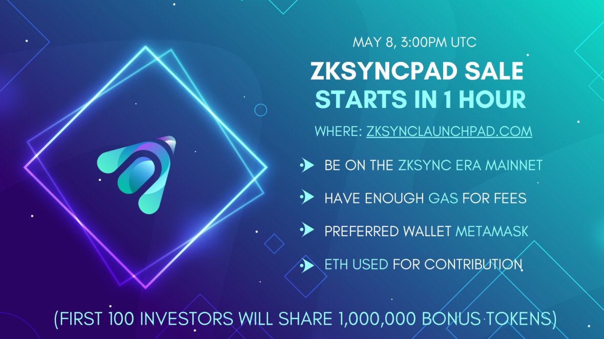 Monad floor (@monadfloor) on Twitter photo Brace yourselves for the most thrilling launchpad event on #zksync🔥
@zksyncpads' sale is just 1 hour away! Let's go! 🎉
🚀Liftoff: May 8th, 3:00 PM UTC
🚀Rocket Base: zksynclaunchpad.com
Contract: explorer.zksync.io/address/0x1350…
Audit: github.com/CFG-NINJA/audi…
@zksyncpads is an Brace yourselves for the most thrilling launchpad event on #zksync🔥
@zksyncpads' sale is just 1 hour away! Let's go! 🎉
🚀Liftoff: May 8th, 3:00 PM UTC
🚀Rocket Base: zksynclaunchpad.com
Contract: explorer.zksync.io/address/0x1350…
Audit: github.com/CFG-NINJA/audi…
@zksyncpads is an
