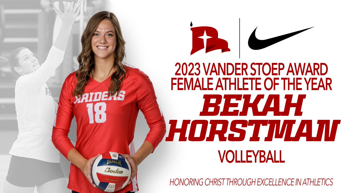 nwcraiders's tweet photo. 2023 𝙑𝘼𝙉𝘿𝙀𝙍 𝙎𝙏𝙊𝙀𝙋 𝘼𝙒𝘼𝙍𝘿

This year's female recipient of the Vander Stoep Award:

𝘽𝙚𝙠𝙖𝙝 𝙃𝙤𝙧𝙨𝙩𝙢𝙖𝙣

🔗: https://t.co/2PmodETjEN

#RaidersStandOut | @NWCVolleyball https://t.co/QFcDef7sLe