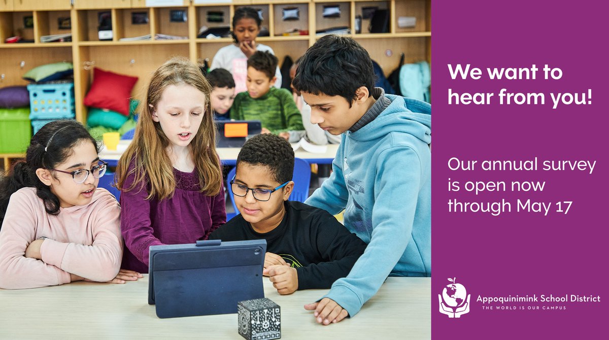 There’s still time to complete ASD’s Annual Survey! Feedback is critical to ensure we are providing children with the skills, knowledge, and expertise they need to be ready for what’s ahead in their future. The survey will close May 17!

apposchooldistrict.com/apps/pages/?ty…