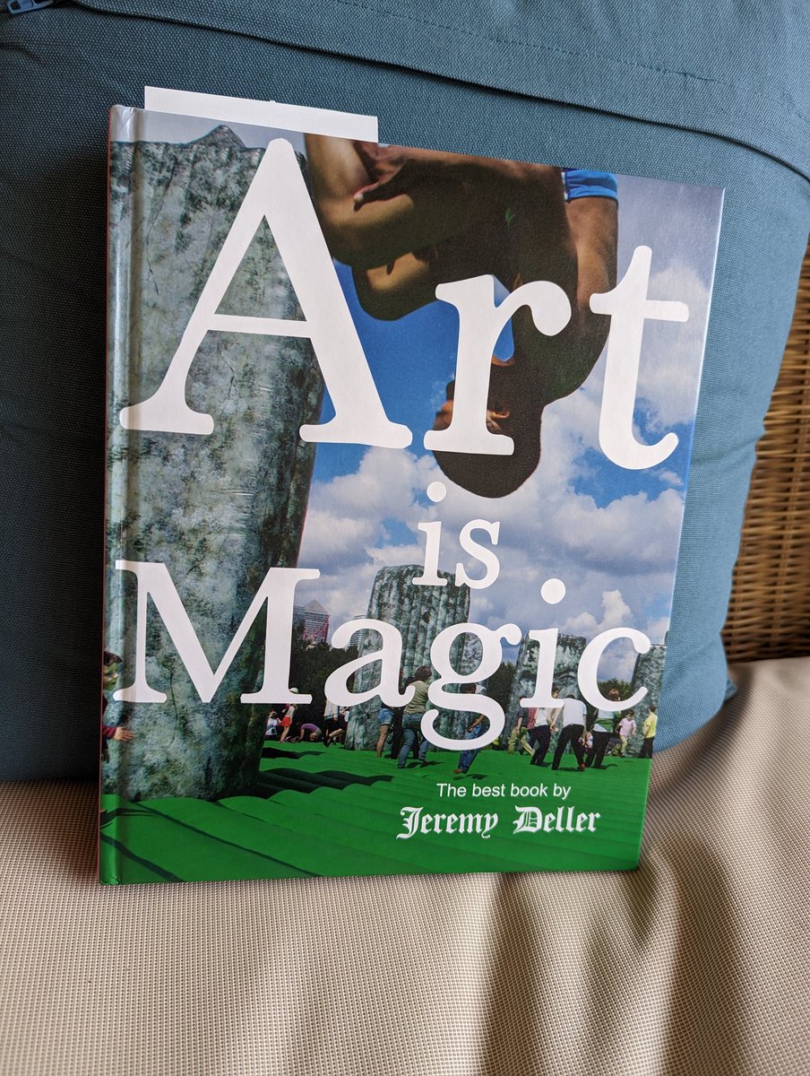 Absolutely loving an early birthday present from my daughter, discovered at @harbourbooks amidst so many other fantastic arts books. Really moved by reading about 'It is what it is'. & 'We're here because we're here'. Thx, Jeremy Deller.