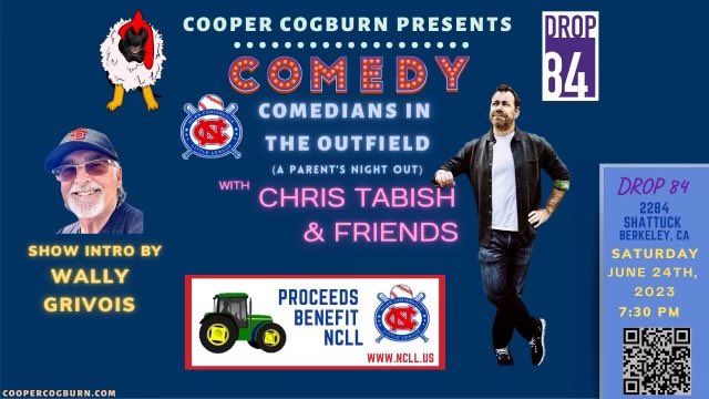 NilesLLbaseball's tweet photo. Mark your calendar for this NCLL fundraiser on June 24th at The Drop 84 in Berkeley! Join @ChrisTabish and his friends for a parents night out comedy show. As a special bonus, Wally will be giving the intro to the show! https://t.co/B4TlWlchB4