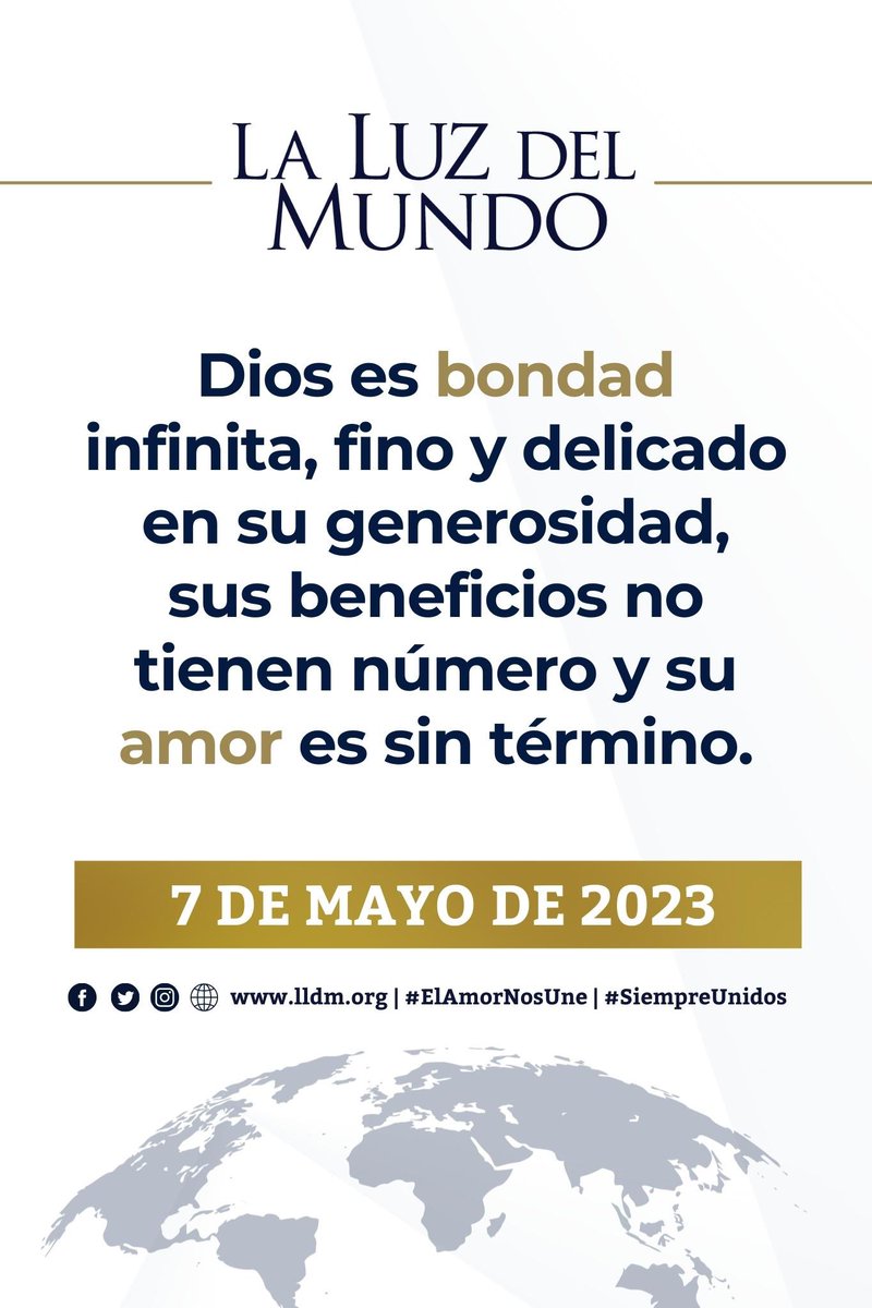 iglesialldm's tweet photo. Mayo: mes de bendición, de amor y testimonio de comunión.

Dios es bondad infinita, fino y delicado en su generosidad,
sus beneficios no tienen número y su amor es sin término.

Vínculo Inquebrantable
#SiempreUnidos | #ElAmorNosUne | #LLDM https://t.co/54rozBh5Hl