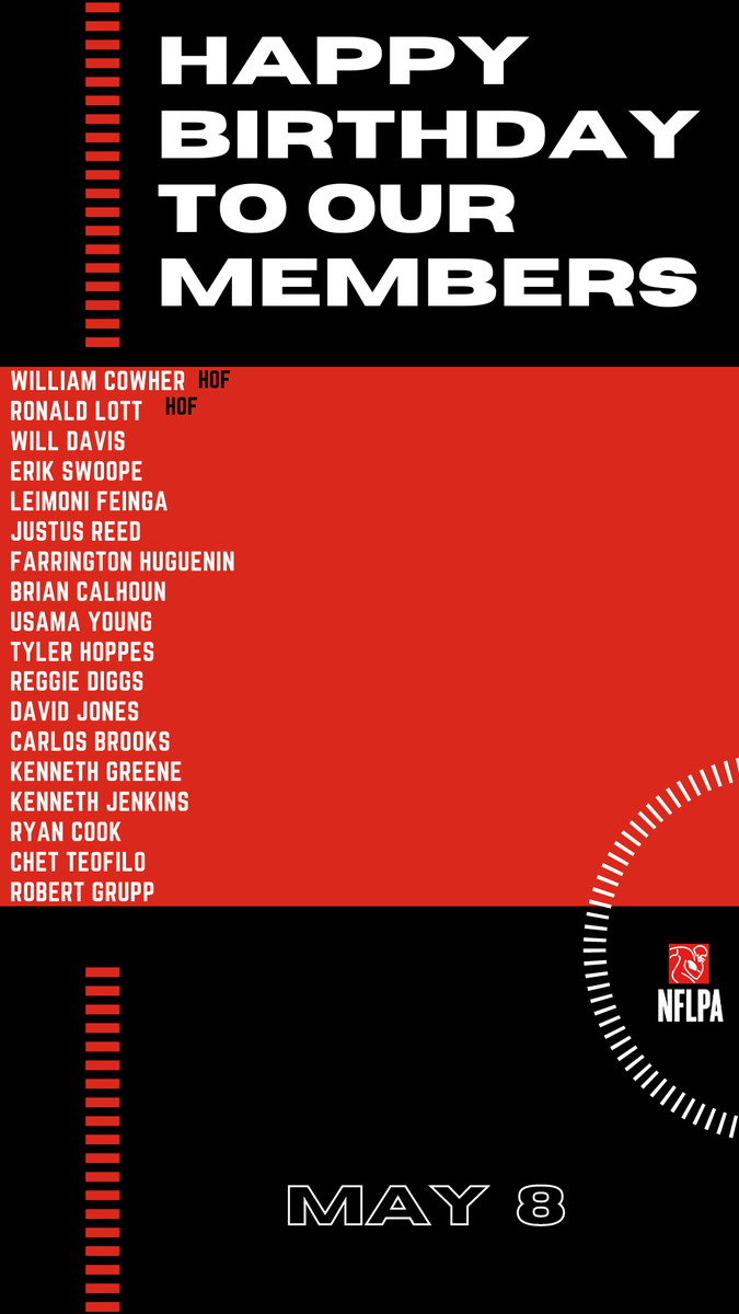 Happy Birthday-@willed_effect <a href="/swooperstar86/">Erik Swoope</a> <a href="/justusreed4/">Justus Reed</a> <a href="/brian_calhoun2/">Brian Calhoun</a> @usama_young28 <a href="/tylerhoppes/">Tyler Hoppes</a> @dj_jones73 <a href="/KennyandTina/">Greene Team</a> <a href="/KenJenkins/">Ken Jenkins</a> <a href="/RyanCook63/">Ryan Cook</a> @cTeofilo <a href="/RonnieLottHOF/">Ronnie Lott</a>-Cheers to another year! Don't see your handle? Update your profile on NFLPA.com.